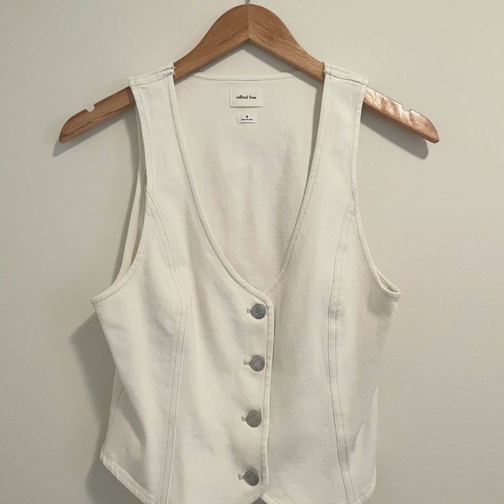 Aritzia White Button-Down Sleeveless Top